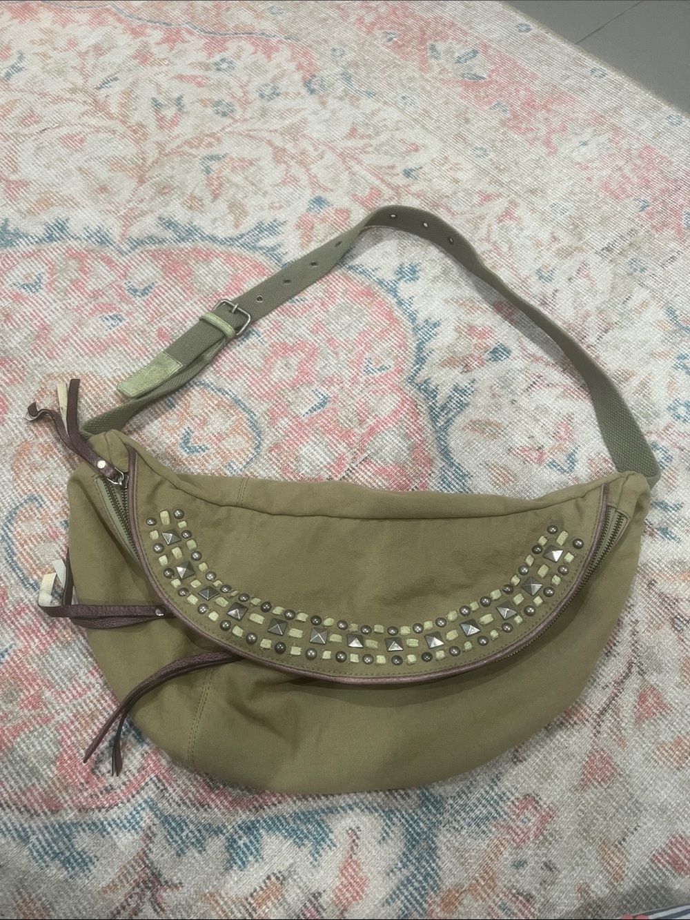EUC Free People Army Green Embellished Sling Bag